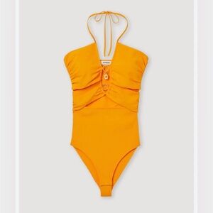 SANDRO - ASSIYA BACKLESS HALTER BODYSUIT IN ORANGE 0